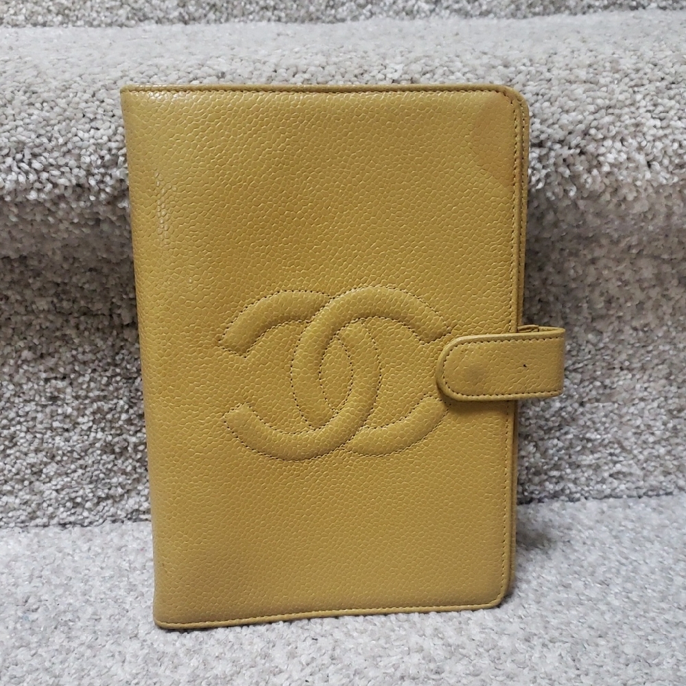 Chanel Yellow Calfskin Leather Planner Authentic
